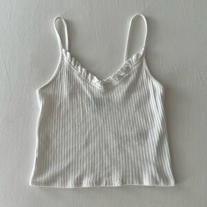 {Topshop} White Ruffle Ribbed Tank Top - Size 0